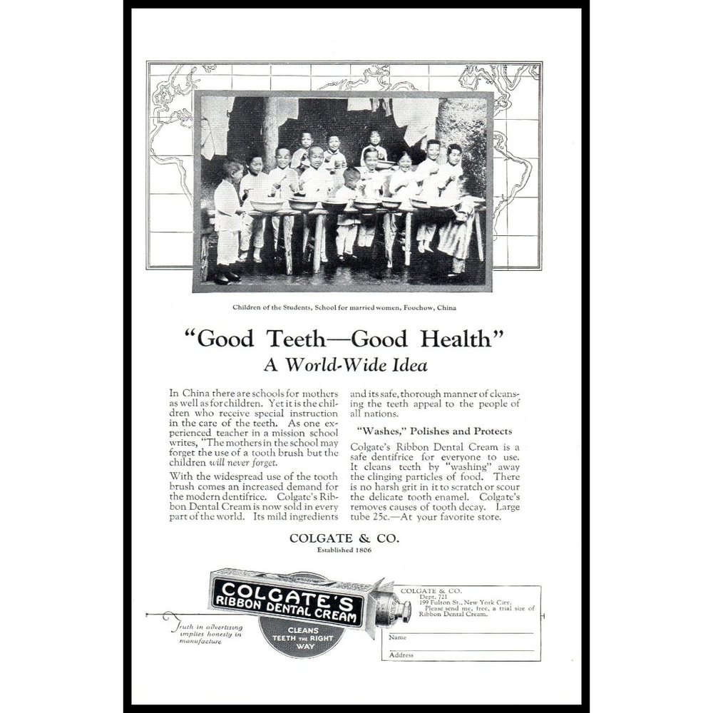 1924 Colgate Ribbon Dental Cream Toothpaste Vintage Print Ad Foochow China Art